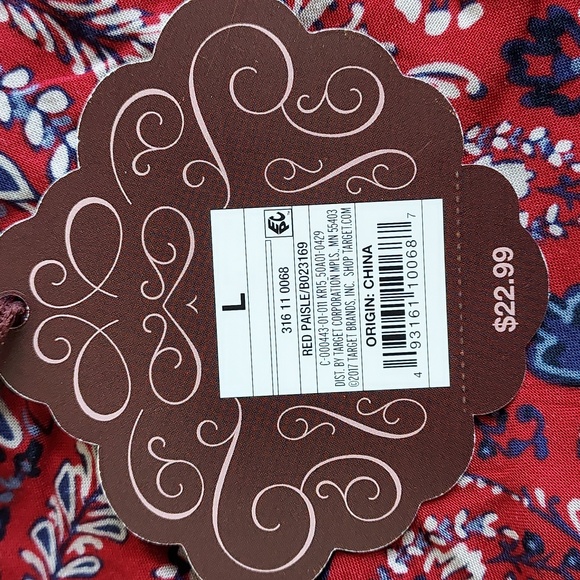 NWT Knox Rose Women's SZ L High Elastic Waist Red Paisley Shorts W/ Pockets - Picture 4 of 13